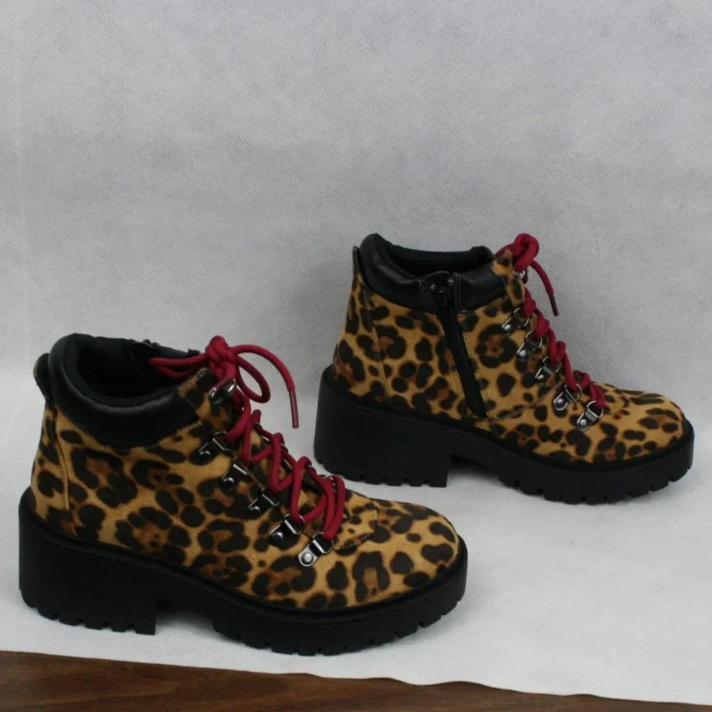 Skechers Brown & Black Leopard Print Ankle Boots w/ Side Zipper SZ 7 NWOT - Picture 5 of 9